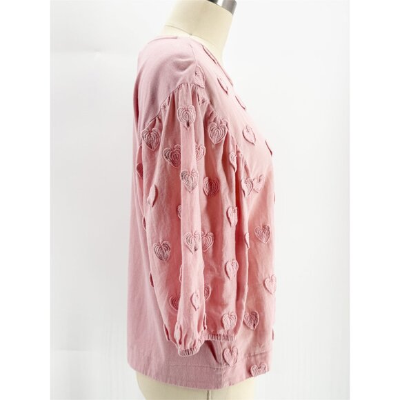 BIMBA Y LOLA Pink Heart Detailed 3/4 Sleeve Tee Cotton S - Picture 3 of 9